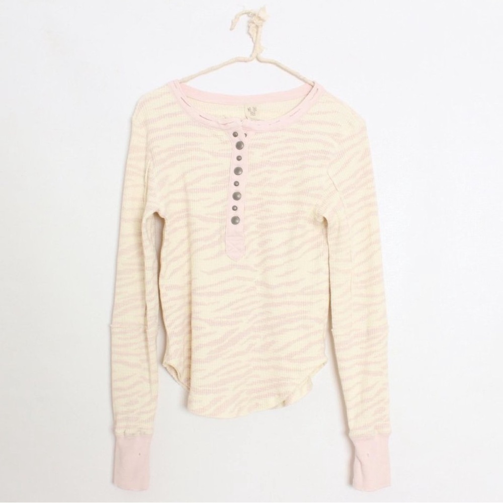 Free People Pink and Cream Long Sleeve Tee